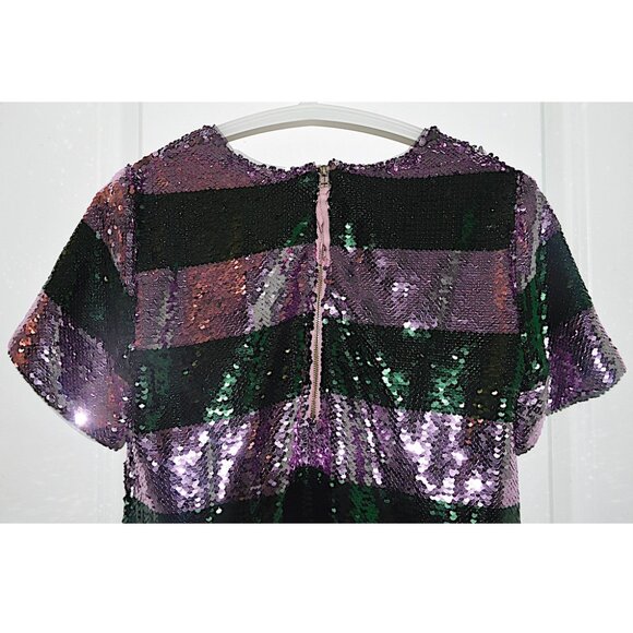 NWT Anthropologie Maeve Short-Sleeve Sequin Striped Top in Purple Motif - Picture 5 of 6